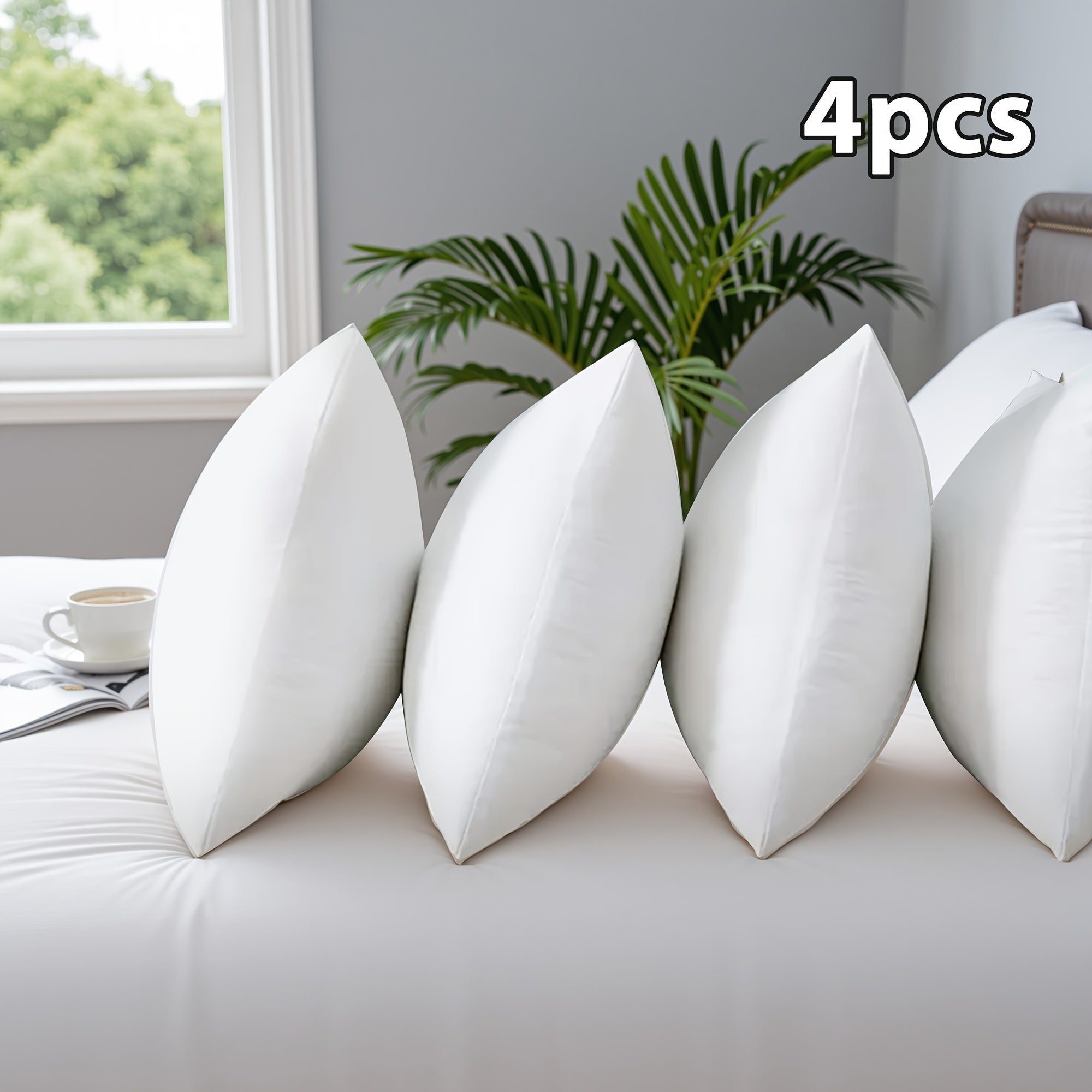 4pcs High Quality Fluffy Square Pillow Inserts with Zipper - Plump White Stuffer Cushion Fillings, 100% Polypropylene, Machine Washable, All-Season Use for Sofa, Bed, Patio, Camping & Travel - Perfect Gift for Family